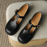 Women's Classic T-Strap Mary Jane Flats Leather Uniform Dress Shoes