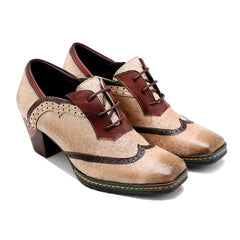 Oxford Shoes Handmade Leather Old Retro Style Brogue Heels
