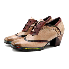 Oxford Shoes Handmade Leather Old Retro Style Brogue Heels