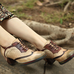 Oxford Shoes Handmade Leather Old Retro Style Brogue Heels
