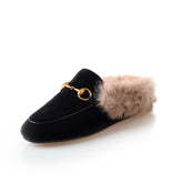 Velvet Fur Slide Slip On Flat Mules