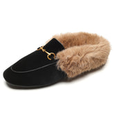 Handmade Velvet Fur Lined Loafer Mule