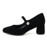 French Retro Mary Jane Leather Pearl Buckle Dress Shoes