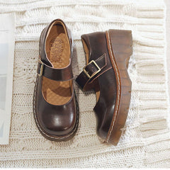 Vintage Buckle Leather Mary Janes Shoes