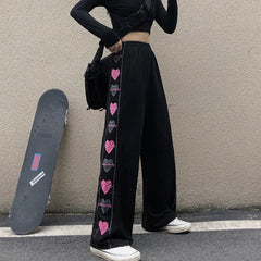 Pink Heart Pants High Waisted Straight Leg Girls Fashion
