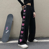 Pink Heart Pants High Waisted Straight Leg Girls Fashion