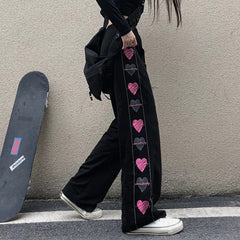 Pink Heart Pants High Waisted Straight Leg Girls Fashion
