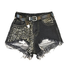 Tassel with Rivet Beading Denim Shorts