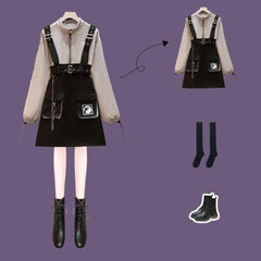 Punk Zipper Chain Pocket Sweatshirt Dress