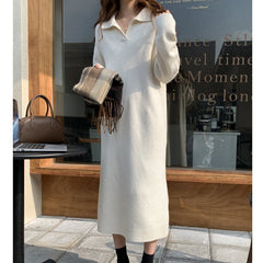 Casual V Neck Knit Long Fall Sweater Dresses Long Sleeve Pullover Jumper Sweaters