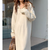 Casual V Neck Knit Long Fall Sweater Dresses Long Sleeve Pullover Jumper Sweaters