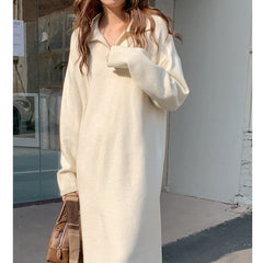 Casual V Neck Knit Long Fall Sweater Dresses Long Sleeve Pullover Jumper Sweaters