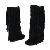 Women's Suede Fringe Boots Inside Booster Mid Length Boots
