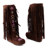 Vintage Knee High Embroidered Fringe Boots for Women