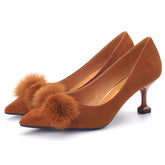 Faux Suede Fur-bow-knot Kittens Shoe Pumps