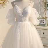 Spaghetti Straps V Neck Lace Tulle Princess Homecoming Dresses