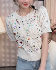 Thrill Seeker Sequin Sleeve Knit Top