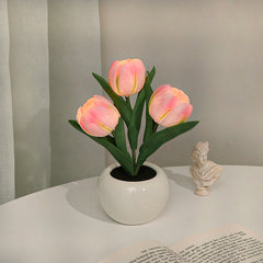 Led Simulation Tulip Night Light with Vase Table Lights