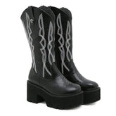 Gothic Platform Embroidery Mid-Calf Boots