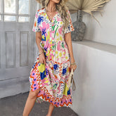 Dahlia Bloom Button-Up Midi Dress