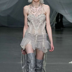 Mesh 3D Gradient Lace Suspender Top