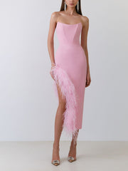 Strapless Feather Party Dress