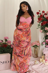 Strapless Printed Hollow Slim High Waist Maxi Dress