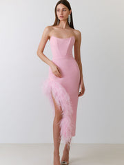 Strapless Feather Party Dress