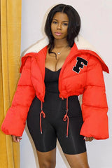 Feminism Cropped Puffer Jacket - Red