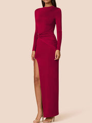 Round neck high slit hip-hugging maxi dress