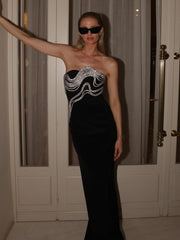 Strapless Diamond Chain Dress Long Dress