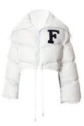 Feminism Cropped Puffer Jacket - White