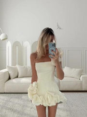 Lrregular Ruffled Flower Bud Waist Dress