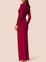 Round neck high slit hip-hugging maxi dress