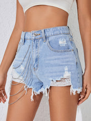 TITANIA MOONSTONE PEARL CHAIN DENIM SHORT