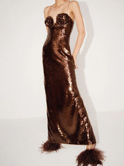 Brown sequined suspender dress