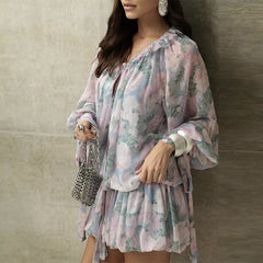 French long-sleeved tie-dress suit