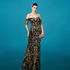 One-neck tassel banquet sequined fishtail evening dress