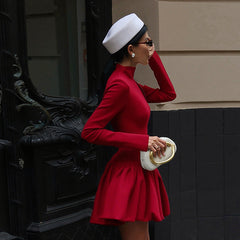 irregular hem high collar dress