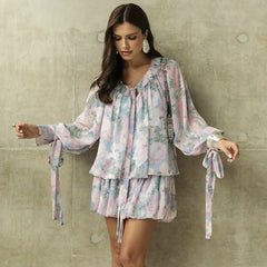 French long-sleeved tie-dress suit