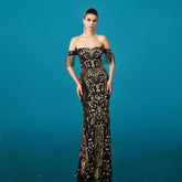 One-neck tassel banquet sequined fishtail evening dress