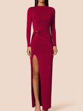 Round neck high slit hip-hugging maxi dress