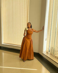 High waist pleated slim fit long dress