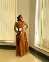 High waist pleated slim fit long dress