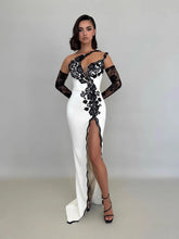 Black lace long leg revealing dress sexy party dress