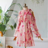 Rose Pink Spring Floral Bare Shoulders Dress