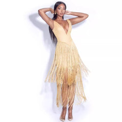 Deep V Tight Fringed Party Dress