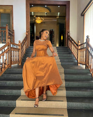 High waist pleated slim fit long dress