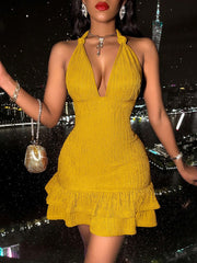 Low-Cut Solid Color Hip-Wrapped Dress