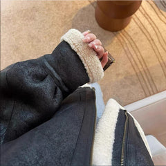 Stand Collar Motorcycle Style Aviator Jacket Coat Winter Warm